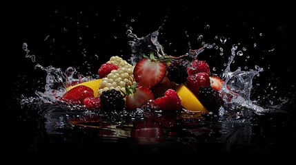 Vibrant Summer Fruits Splashing in Water