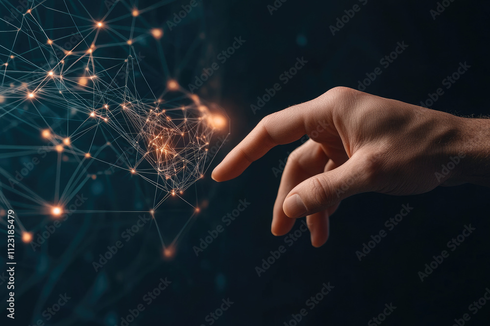 Poster digital nexus, exploring ai's role in finance through interactive networks, illuminating data pathwa