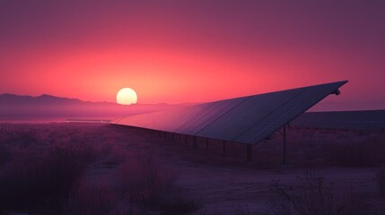 peak energy  solar storage.  A serene sunset casts vibrant pink and purple hues over a solar panel,...