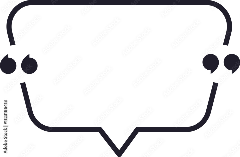Poster empty rectangular speech bubble with quotation marks inviting to be filled with meaningful words, th