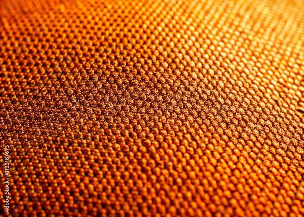 Poster closeup of an orange canvas texture background captured in low light, highlighting the rich patterns