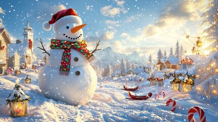 Obraz premium Festive Snowman in a Charming Winter Wonderland Scene