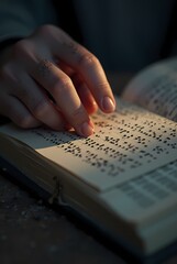 Braille alphabet, fingers reading book