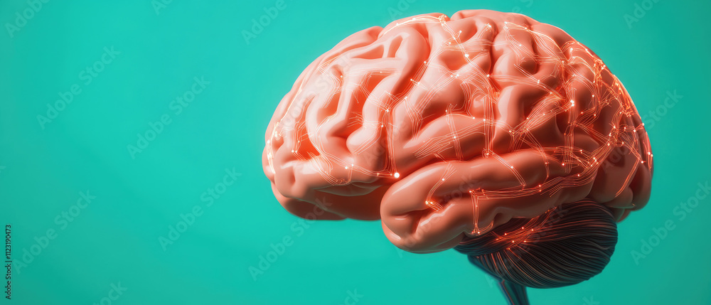 Poster futuristic brain visualization, glowing neural networks, intersection of technology, artificial inte