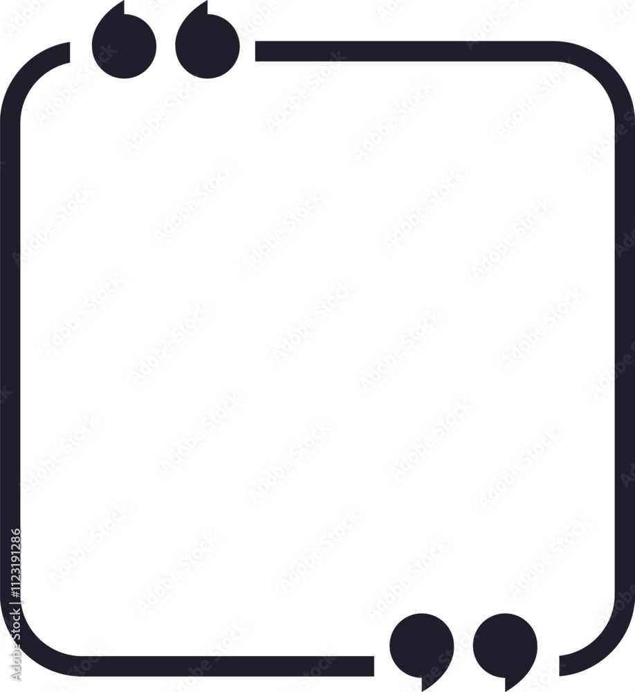 Poster minimalist black square quote box with quotation marks framing a blank area, providing a simple and 