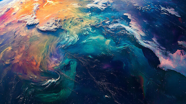 Fototapeta A colorful view of Earth’s oceans and land as seen from a space station window.