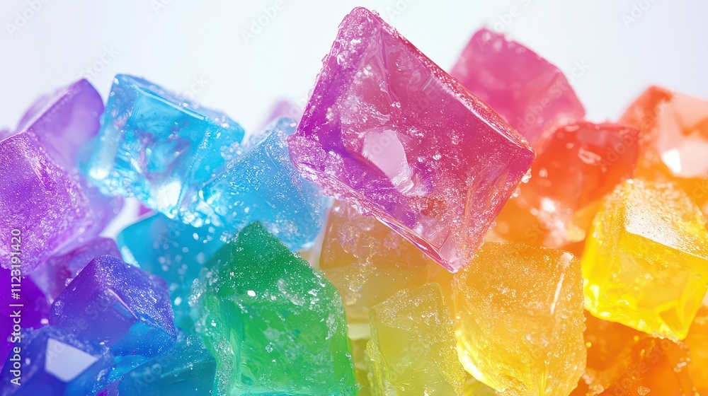 Poster a colorful assortment of translucent crystals in various shapes and sizes.