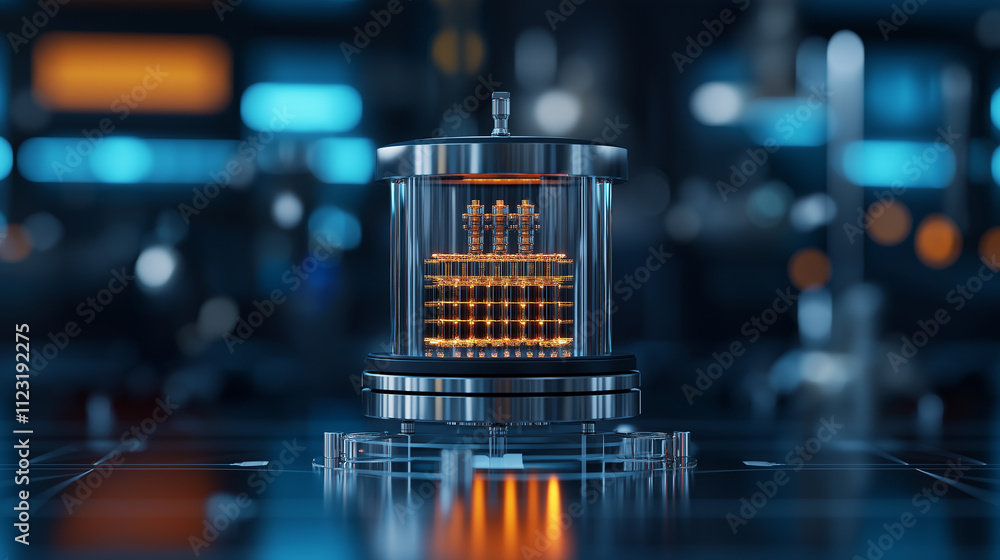 Leinwandbilder high resolution image of futuristic quantum computer with glowing components, showcasing advanced technology sleek, modern environment. intricate design highlights innovation and sophistication