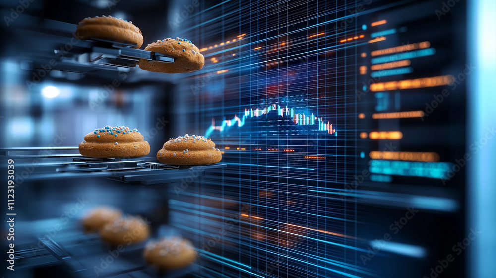 Leinwandbilder delicious cookies on futuristic display with data visualization, showcasing blend of culinary art an