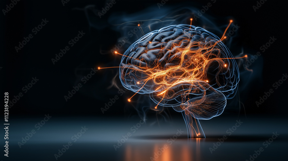 Fototapete artistic image of brain with glowing neural connections, showcasing integration of sensory informati