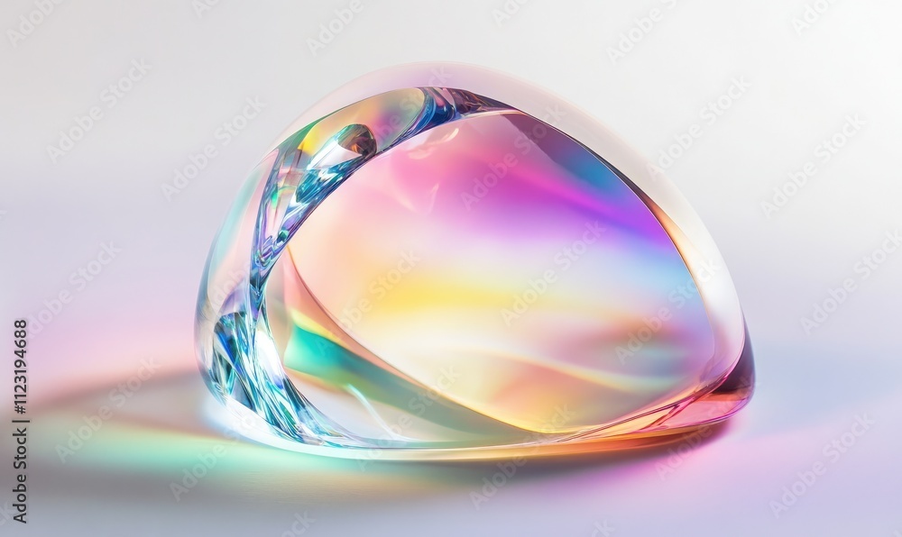 Poster a colorful, translucent crystal shape reflecting light and creating a spectrum of colors.