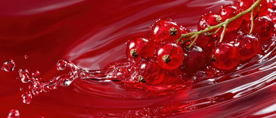 Fresh red currants splashing in water create vibrant and dynamic scene