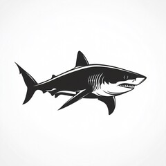Obraz premium A stylized black and white illustration of a shark, showcasing its sleek body and sharp features in a minimalist design.