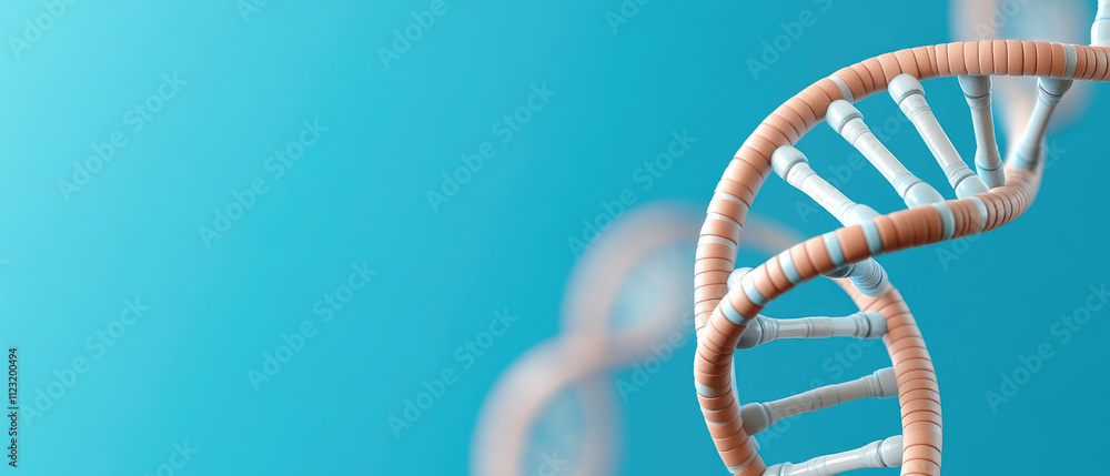 Aufkleber dna helix structure on vibrant blue backdrop, showcasing intricate design and ample space for text o
