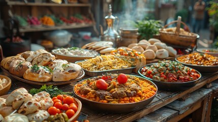 Fototapeta premium Delicious Azerbaijani Food Buffet Cuisine Dishes Breads Culinary Delights
