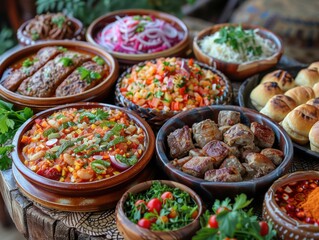 Fototapeta premium Azerbaijani Cuisine Delicious Food Traditional Dishes 8K Ultra HD