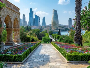Baku Cityscape Modern Architecture Lush Gardens