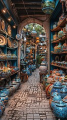 Colorful Pottery Moroccan Bazaar Souvenirs Handicrafts Travel Photography