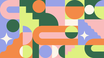 Flat vector banner with geometric, abstract and colorful patterns