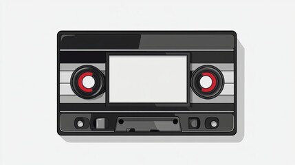 Obraz premium This retro-style illustration of a black and gray cassette tape captures nostalgia, characterized by its iconic shapes and lines, evoking memories of the past.