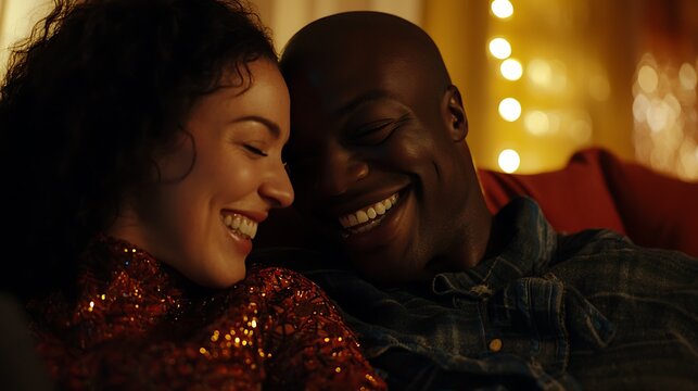 A man and woman are hugging and smiling