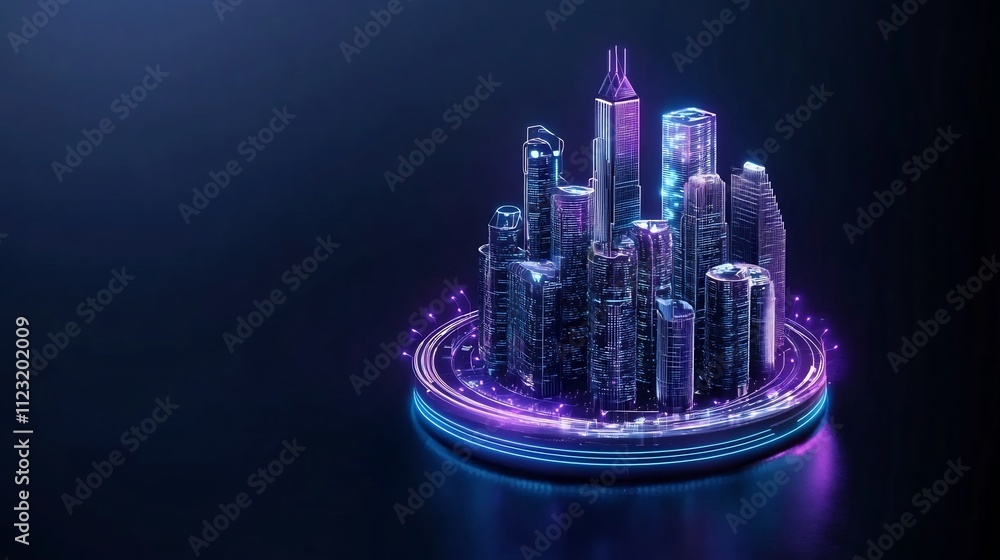 Poster illuminating smart city with futuristic digital architecture and data-driven business solutions