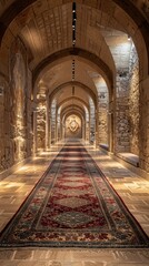 Obraz premium Elegant Persian Rug in Historic Stone Archway Corridor
