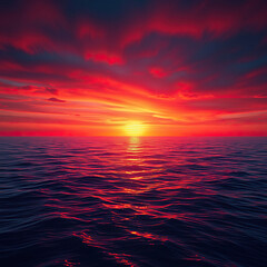 Fototapeta premium Deep blues and reds of sunset reflect off the water's surface , water, rippling, surface, movement