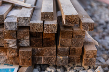 timber stacked up on a construction site