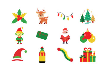 Christmas Icon Set – Festive Holiday Designs with Santa, Reindeer, Elf, Gifts, and Decorations