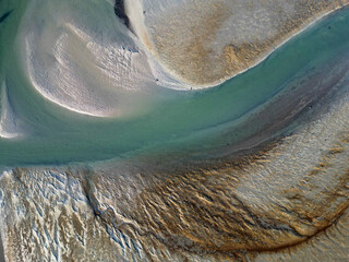Aerial view of an inlet and streams of the Wadden Sea, Terschelling, The Netherlands