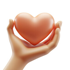 Fototapeta premium Caring 3D Heart-Shaped Hands Gesture in Minimal Cartoon Style on White Background