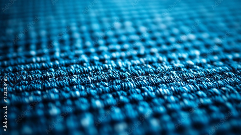 Poster close-up view of textured blue fabric showcasing intricate weaving patterns under soft light