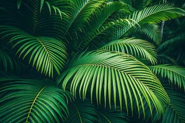 Obraz premium Vibrant green palm fronds, showcasing intricate details and textures.