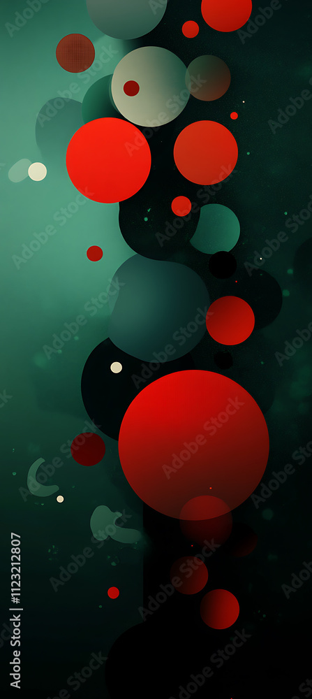 Poster abstract design featuring colorful circles in red and green tones, creating modern and vibrant visua
