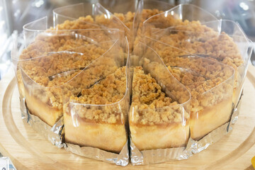 Delicious dessert featuring a creamy filling topped with a crunchy crumble