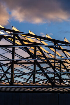 roof frame beams of building under construction