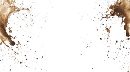 A splash of brown liquid on a white background, creating a dynamic visual effect.