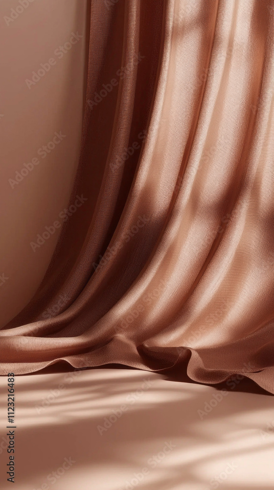 Poster lush mocha fabric flows gracefully, illuminated by golden sunlight, creating a calming ambiance fill