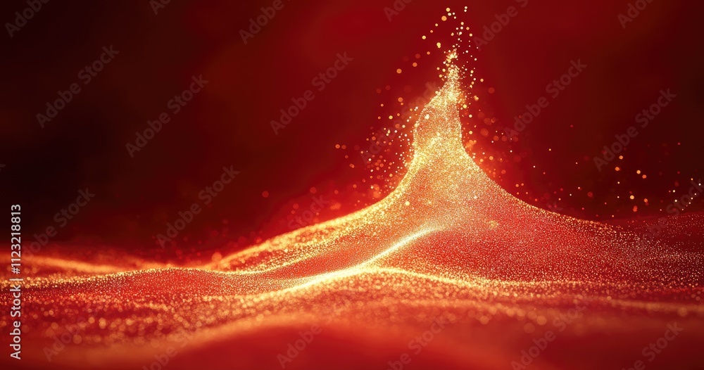 Poster abstract depiction of glowing red waves with sparkling particles.