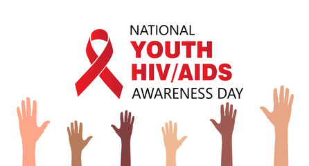 Vector illustration of National Youth HIV and AIDS Awareness poster with red awareness ribbon celebrated every April 10.