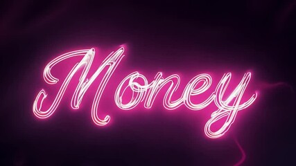 Neon sign with the word money glowing in pink against a dark background. generative ai
