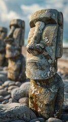 The ancient monolithic stone sculpture stands as a mysterious and enigmatic relic in the rugged outdoor landscape