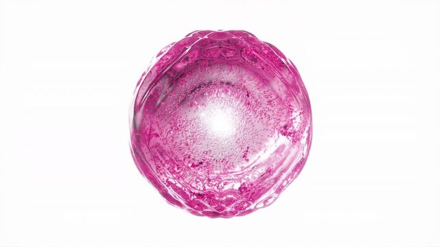 Pink serum with liquid bubbles in a 3D abstract background. Hydrating essence gel with collagen molecules. Moisturizing cream or oil for skincare and beauty.