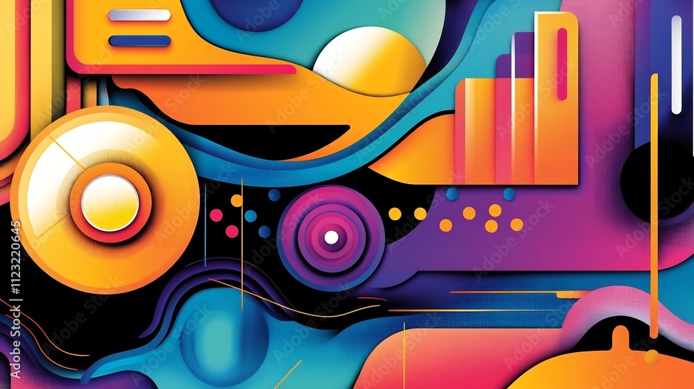 Poster vibrant y2k-inspired abstract digital technology background with shiny chrome elements