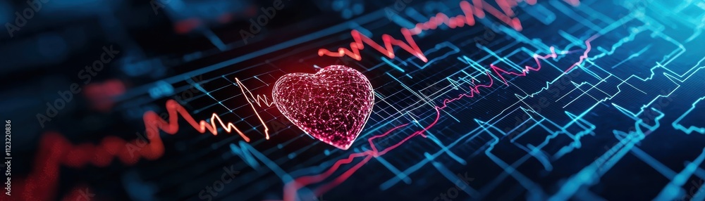 Fototapete a vibrant digital representation of a heart intertwined with a pulse graph, symbolizing health and t