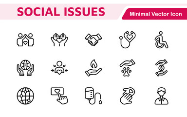 Fototapeta premium Social Issues Icon Set. Thought-provoking and impactful icons designed to raise awareness and promote engagement, perfect for enhancing campaigns, websites, and educational materials.