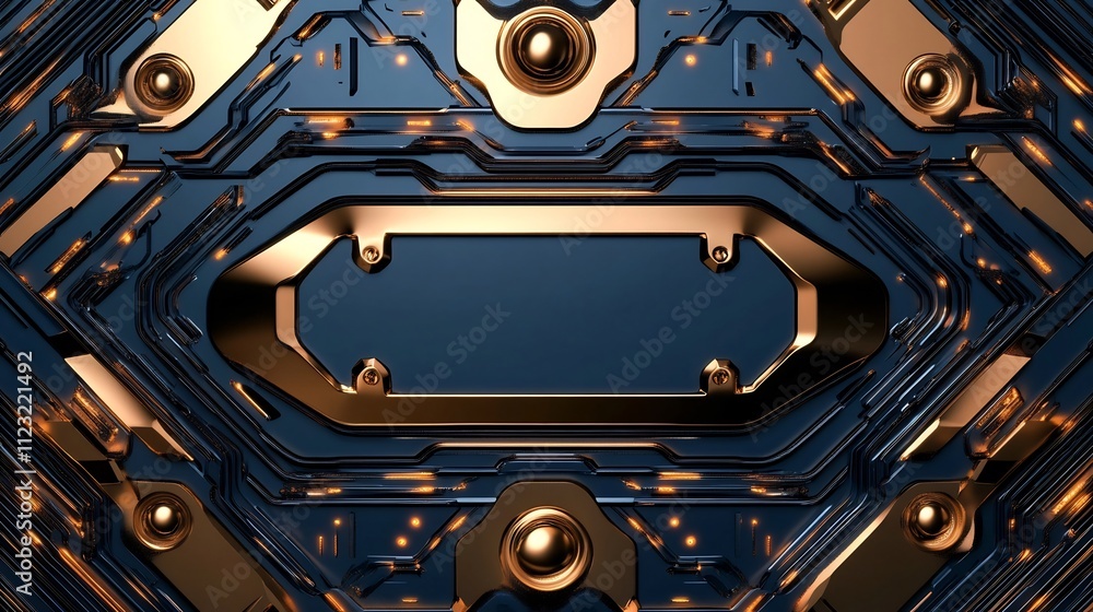 Aufkleber retro-futuristic chrome textures with glowing digital interfaces showcasing tech optimism