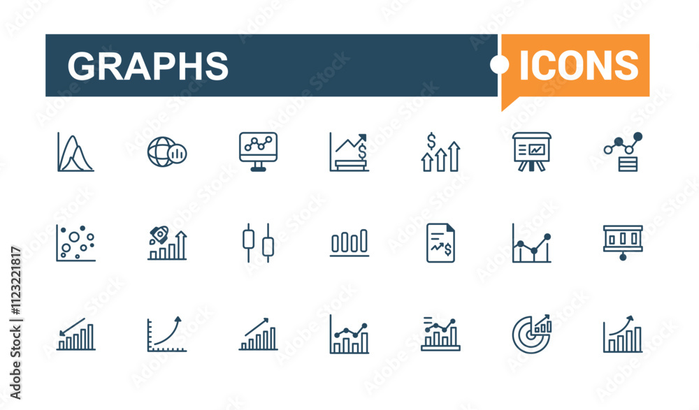 Poster set of analytics graphs line icons. containing bar, progress, marketing, element, business and more.