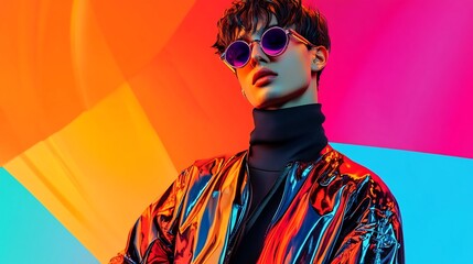 Retro Y2K Glitchy Typography and Holographic Metallic Patterns Abstract Background